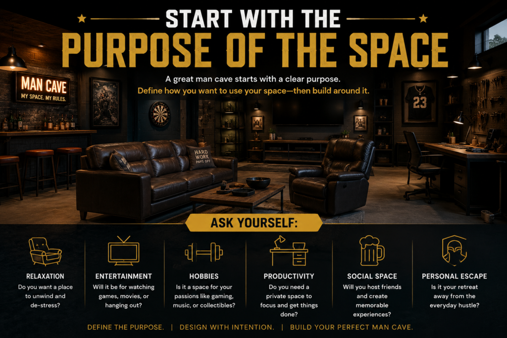 start with the purpose of space in man cave ideas
