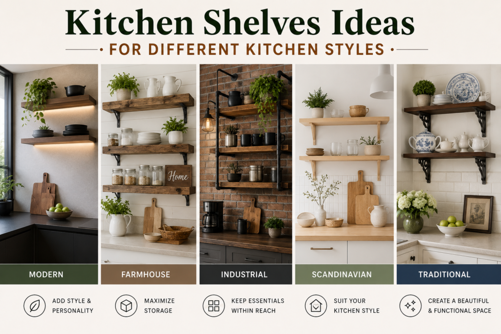 kitchen shelves ideas for different kitchen styles 